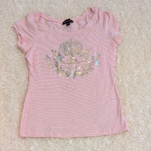 Pink Striped BEBE T-Shirt with Crown Design Med